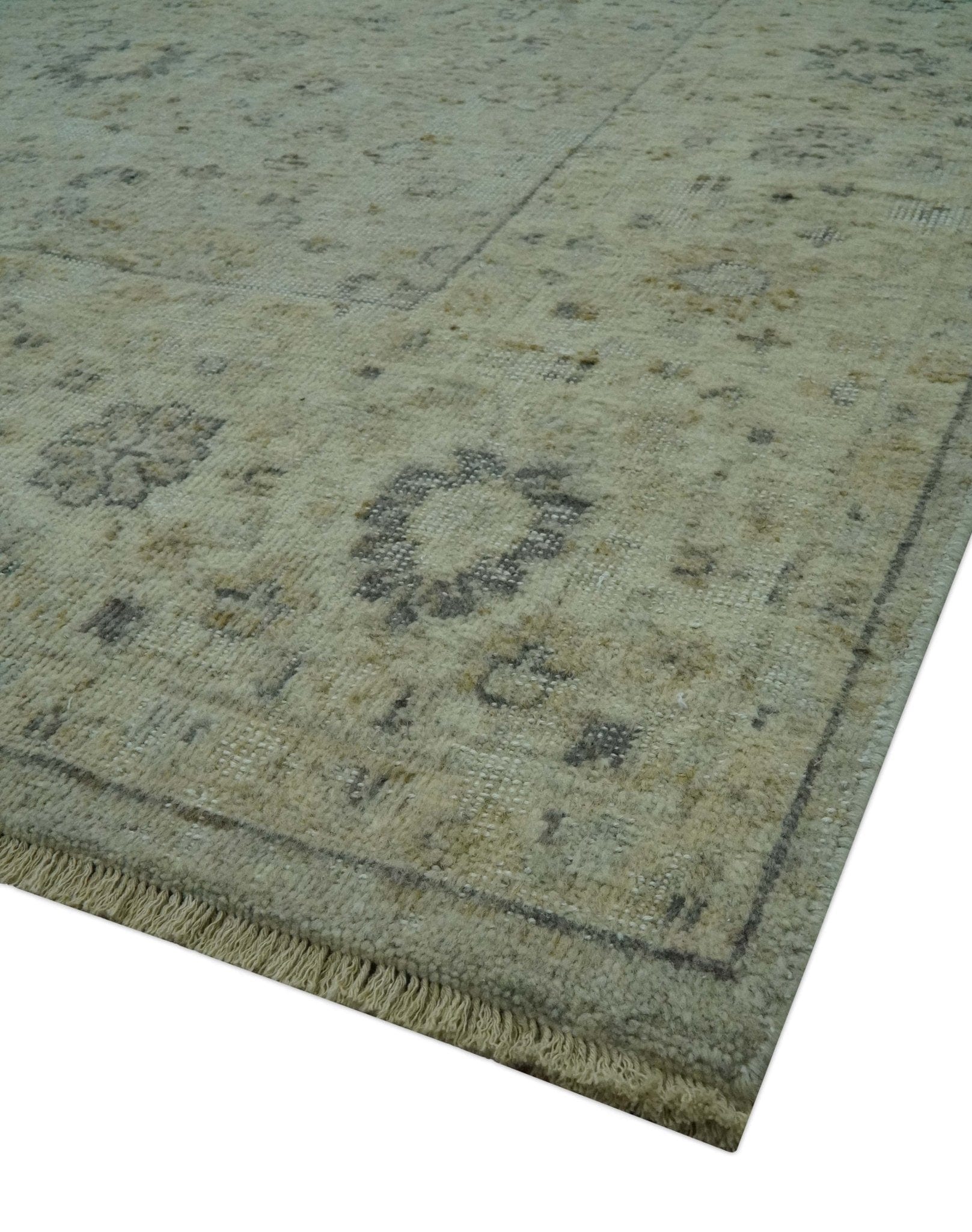 The Rug Decor Area Rug Custom Made Distress Finished Beige, Silver and Charcoal Traditional Wool Rug Custom Made Distress Finished Beige, Silver and Charcoal Traditional Wool Rug