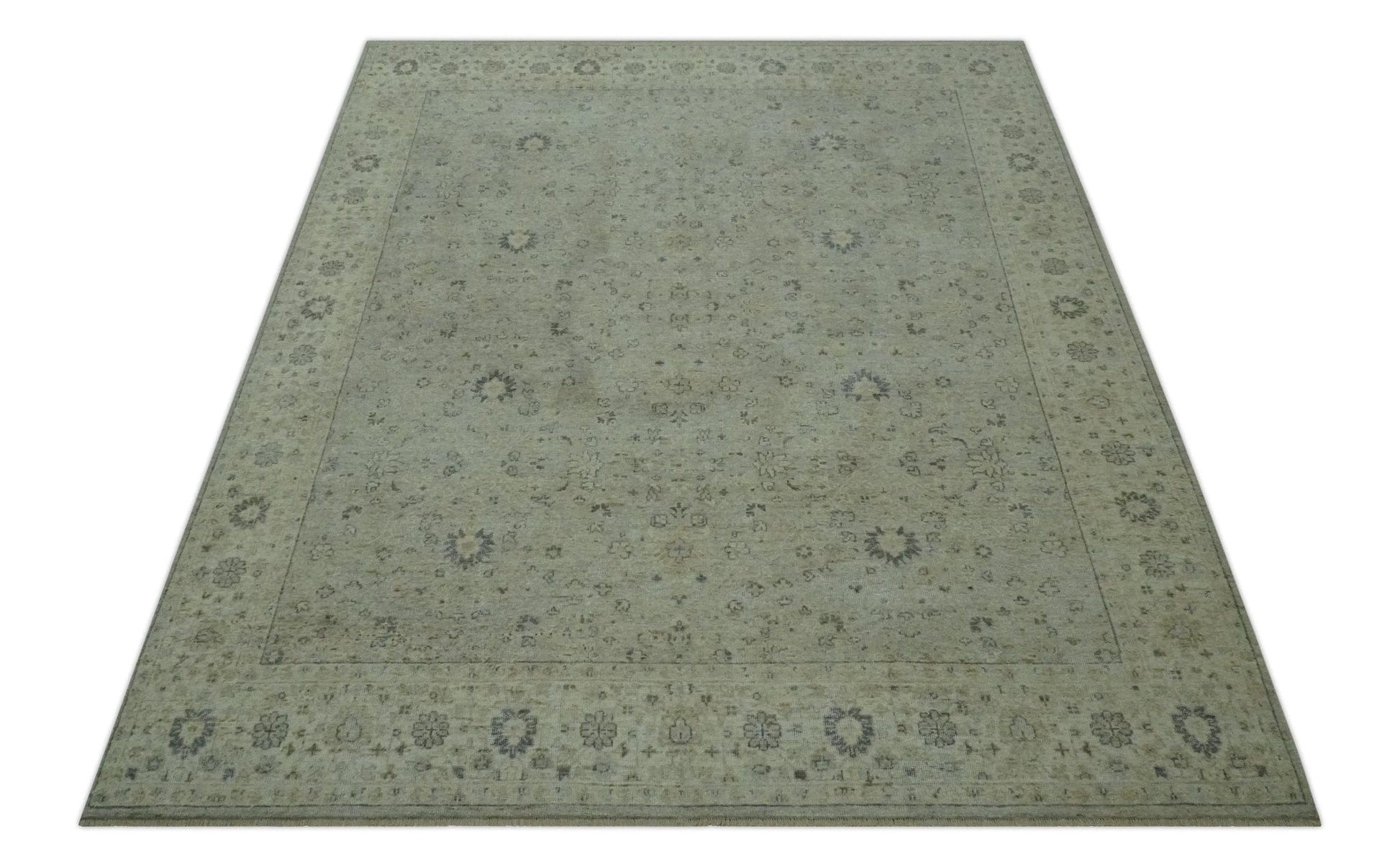 The Rug Decor Area Rug Custom Made Distress Finished Beige, Silver and Charcoal Traditional Wool Rug Custom Made Distress Finished Beige, Silver and Charcoal Traditional Wool Rug