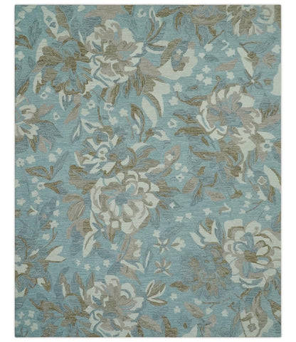 The Rug Decor Area Rug 8x10 Custom Made Elegant Blue, Ivory and Olive Floral Design Hand Tufted wool Rug Custom Made Elegant Blue, Ivory and Olive Floral Design Hand Tufted wool Rug
