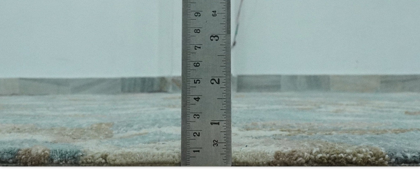 The Rug Decor Area Rug Custom Made Elegant Blue, Ivory and Olive Floral Design Hand Tufted wool Rug Custom Made Elegant Blue, Ivory and Olive Floral Design Hand Tufted wool Rug