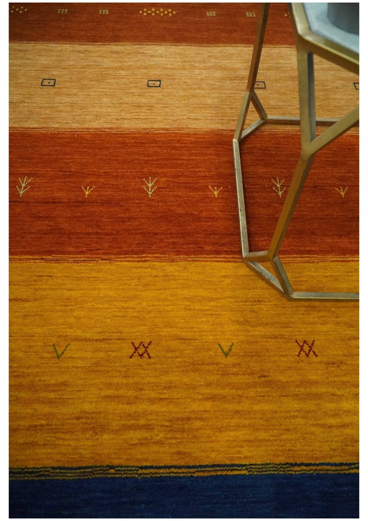 The Rug Decor Area Rug Custom Made Gabbeh Blue, Brown and Gold Stripes Design Wool Rug Custom Made Gabbeh Blue, Brown and Gold Stripes Design Wool Rug