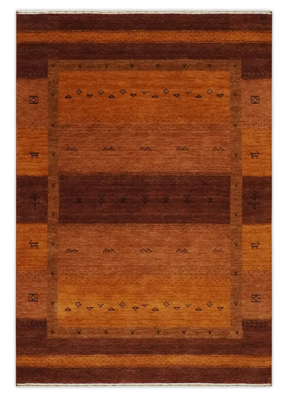 The Rug Decor Area Rug Custom Made geometrical Stripes Design Rust and Brown Hand loom wool Area Rug Custom Made geometrical Stripes Design Rust and Brown Hand loom wool Area Rug