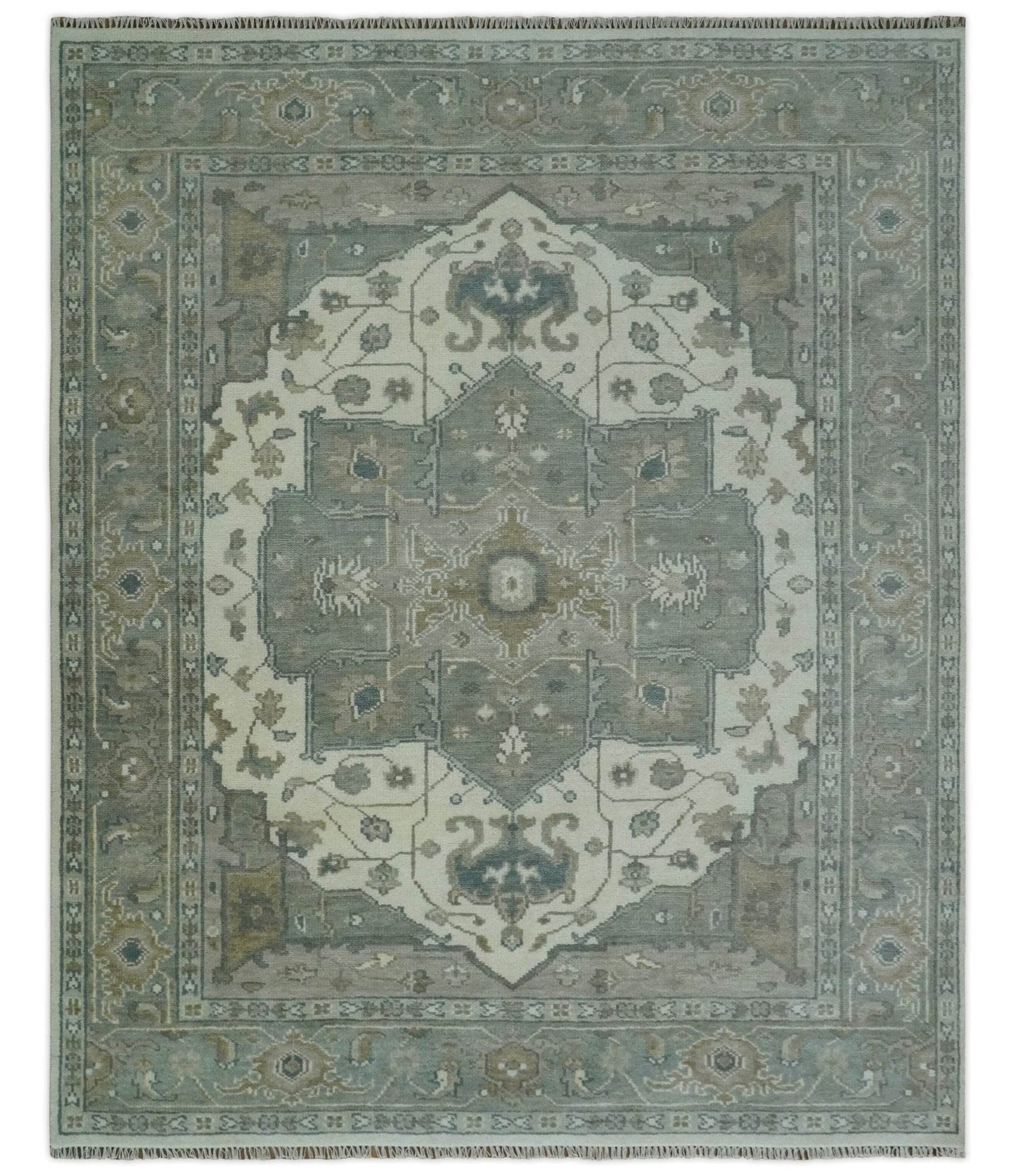 The Rug Decor Area Rug 8x10 Custom Made Gray, Ivory and Silver Hand knotted Traditional Medallion wool Area Rug Custom Made Gray, Ivory and Silver Hand knotted Traditional Medallion wool Area Rug
