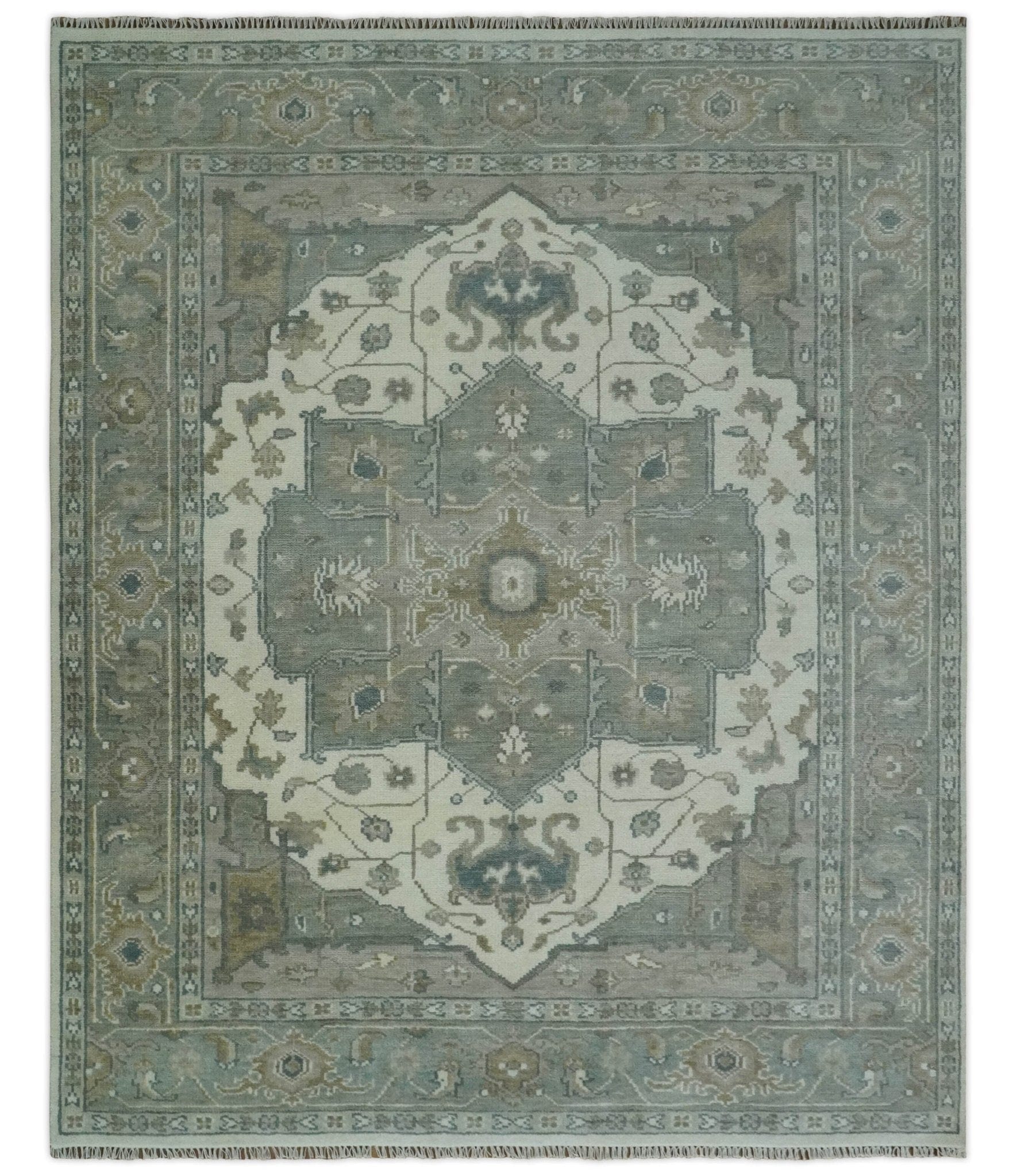 The Rug Decor Area Rug 8x10 Custom Made Gray, Ivory and Silver Hand knotted Traditional Medallion wool Area Rug Custom Made Gray, Ivory and Silver Hand knotted Traditional Medallion wool Area Rug