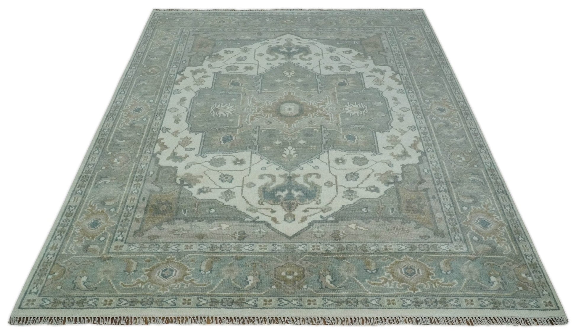 The Rug Decor Area Rug Custom Made Gray, Ivory and Silver Hand knotted Traditional Medallion wool Area Rug Custom Made Gray, Ivory and Silver Hand knotted Traditional Medallion wool Area Rug