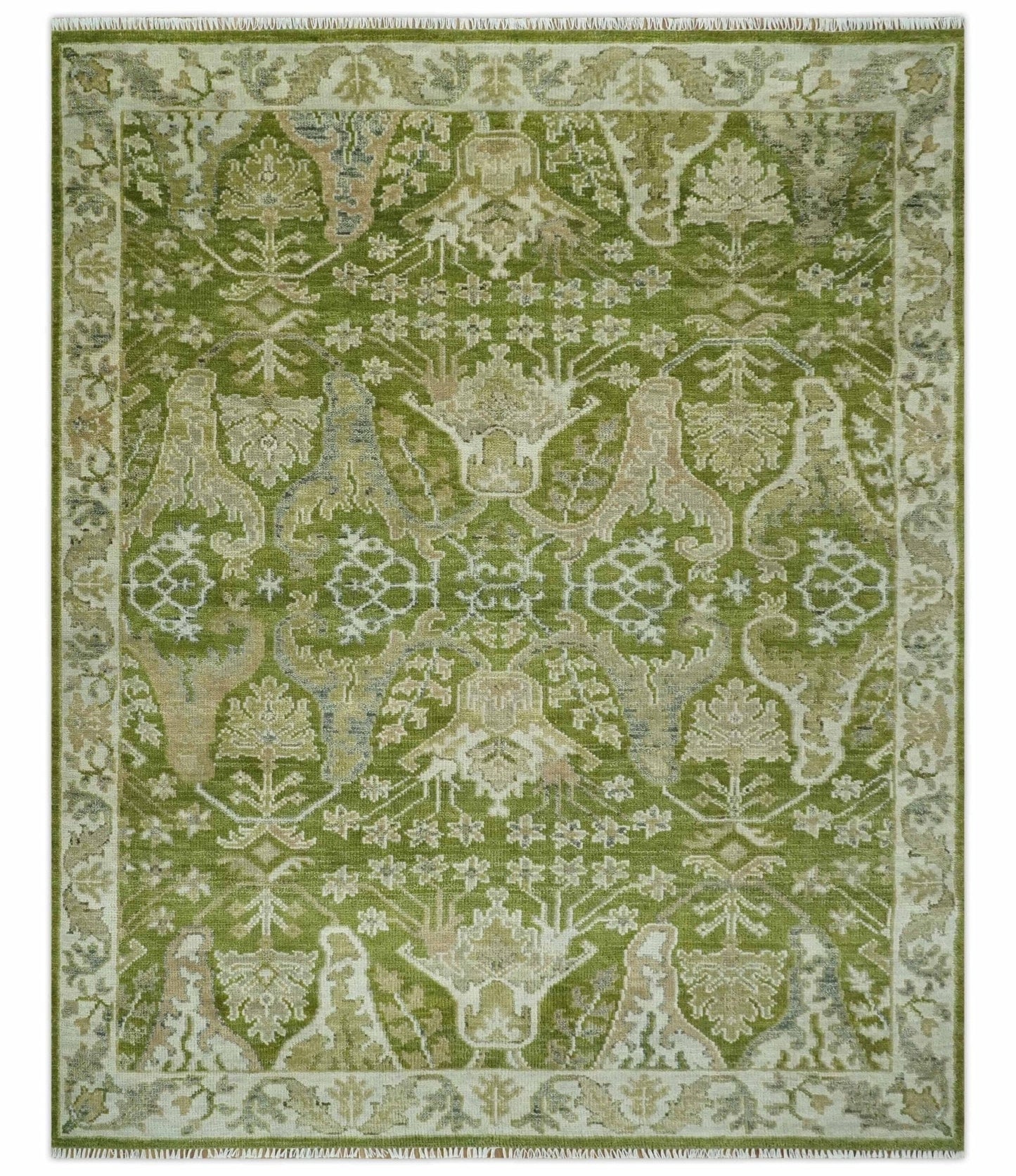 The Rug Decor Area Rug 8x10 Custom Made Green and Ivory Traditional Dragon Oushak Design Hand knotted wool rug Custom Made Green and Ivory Traditional Dragon Oushak Design Hand knotted wool rug