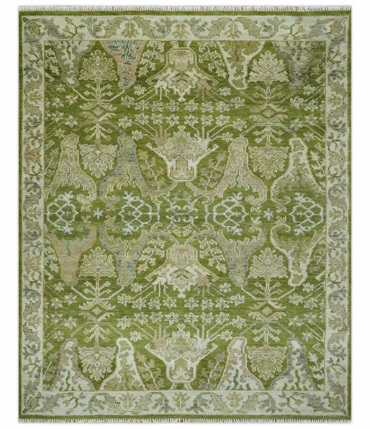 The Rug Decor Area Rug 8x10 Custom Made Green and Ivory Traditional Dragon Oushak Design Hand knotted wool rug Custom Made Green and Ivory Traditional Dragon Oushak Design Hand knotted wool rug
