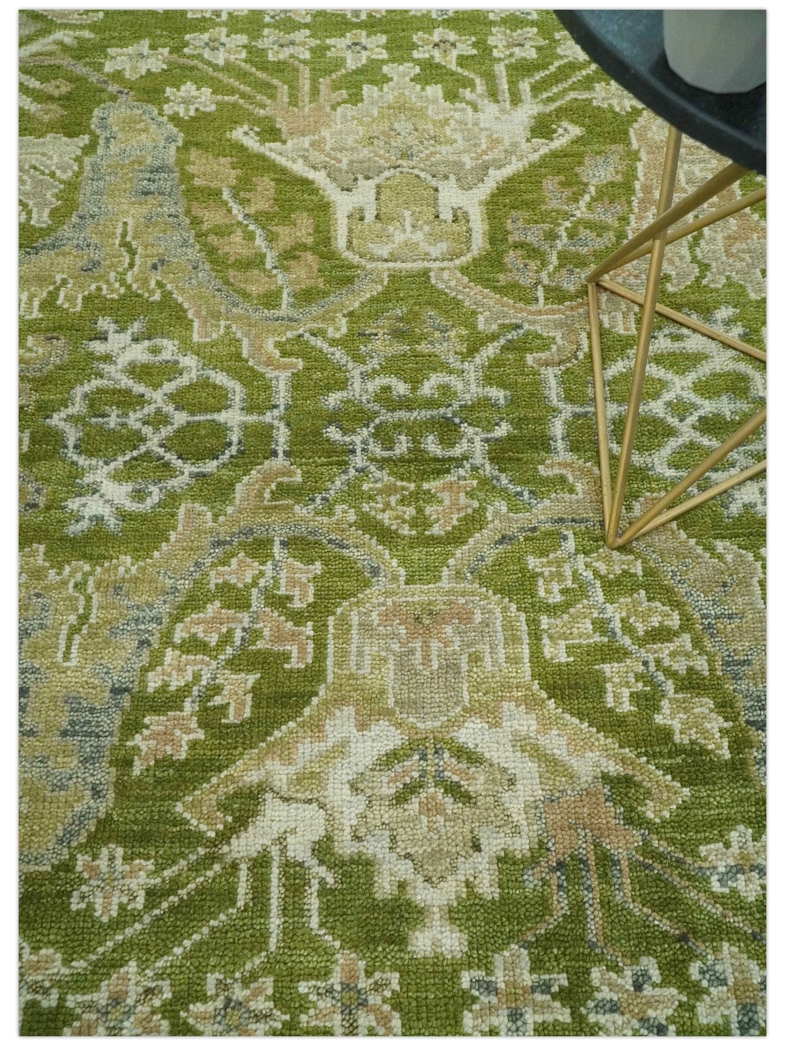 The Rug Decor Area Rug Custom Made Green and Ivory Traditional Dragon Oushak Design Hand knotted wool rug Custom Made Green and Ivory Traditional Dragon Oushak Design Hand knotted wool rug