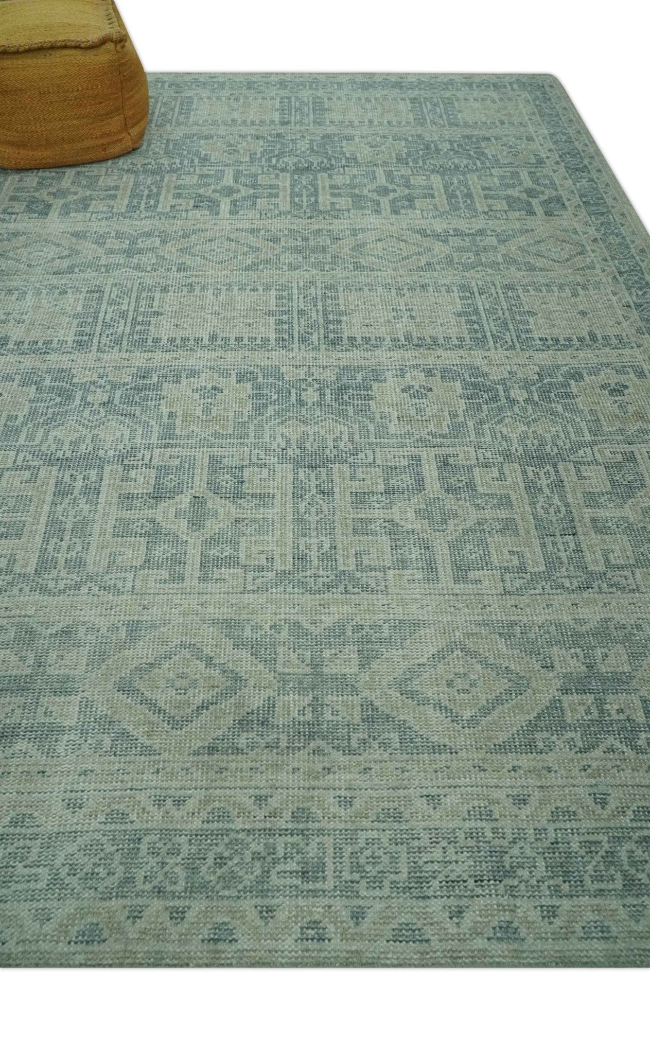 The Rug Decor Area Rug Custom Made Green, Gray, Beige and Silver Hand Knotted Tribal Design wool area rug Custom Made Green, Gray, Beige and Silver Hand Knotted Tribal Design wool area rug