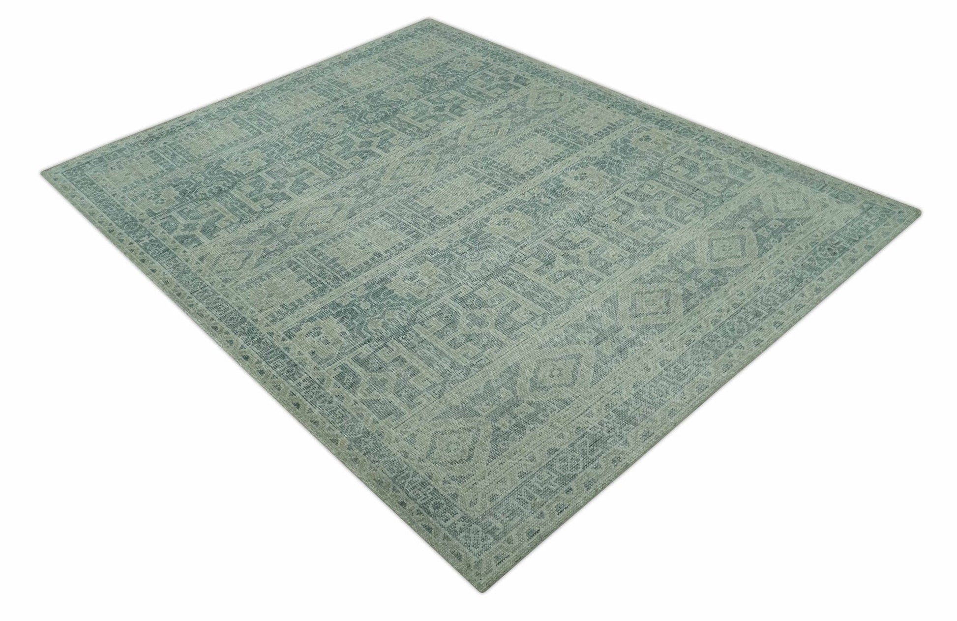 The Rug Decor Area Rug Custom Made Green, Gray, Beige and Silver Hand Knotted Tribal Design wool area rug Custom Made Green, Gray, Beige and Silver Hand Knotted Tribal Design wool area rug