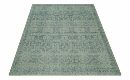 The Rug Decor Area Rug Custom Made Green, Gray, Beige and Silver Hand Knotted Tribal Design wool area rug Custom Made Green, Gray, Beige and Silver Hand Knotted Tribal Design wool area rug