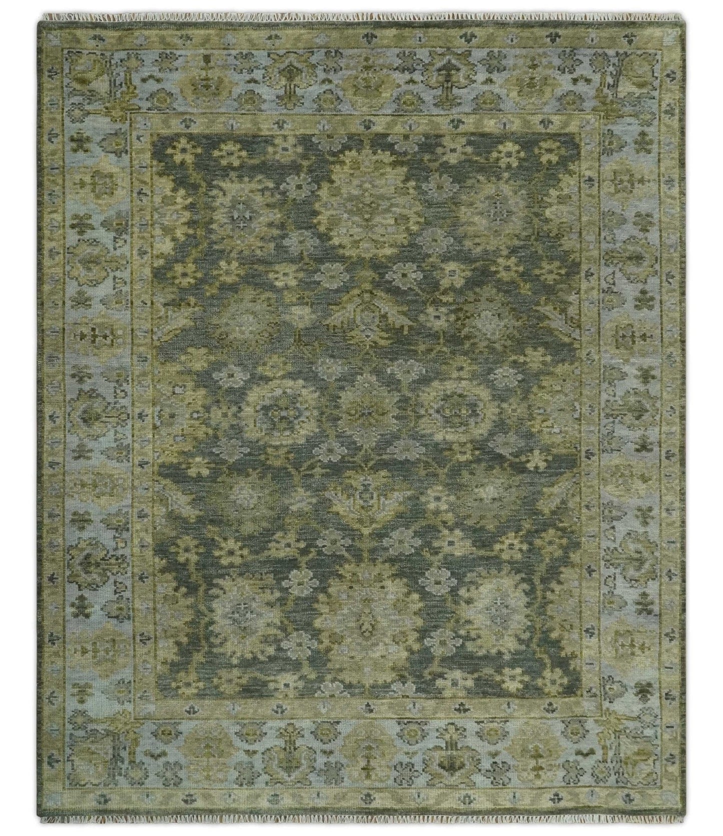 The Rug Decor Area Rug 8x10 Custom Made Green, Silver and Olive Hand knotted Traditional Oushak Wool Area Rug Custom Made Green, Silver and Olive Hand knotted Traditional Oushak Wool Area Rug