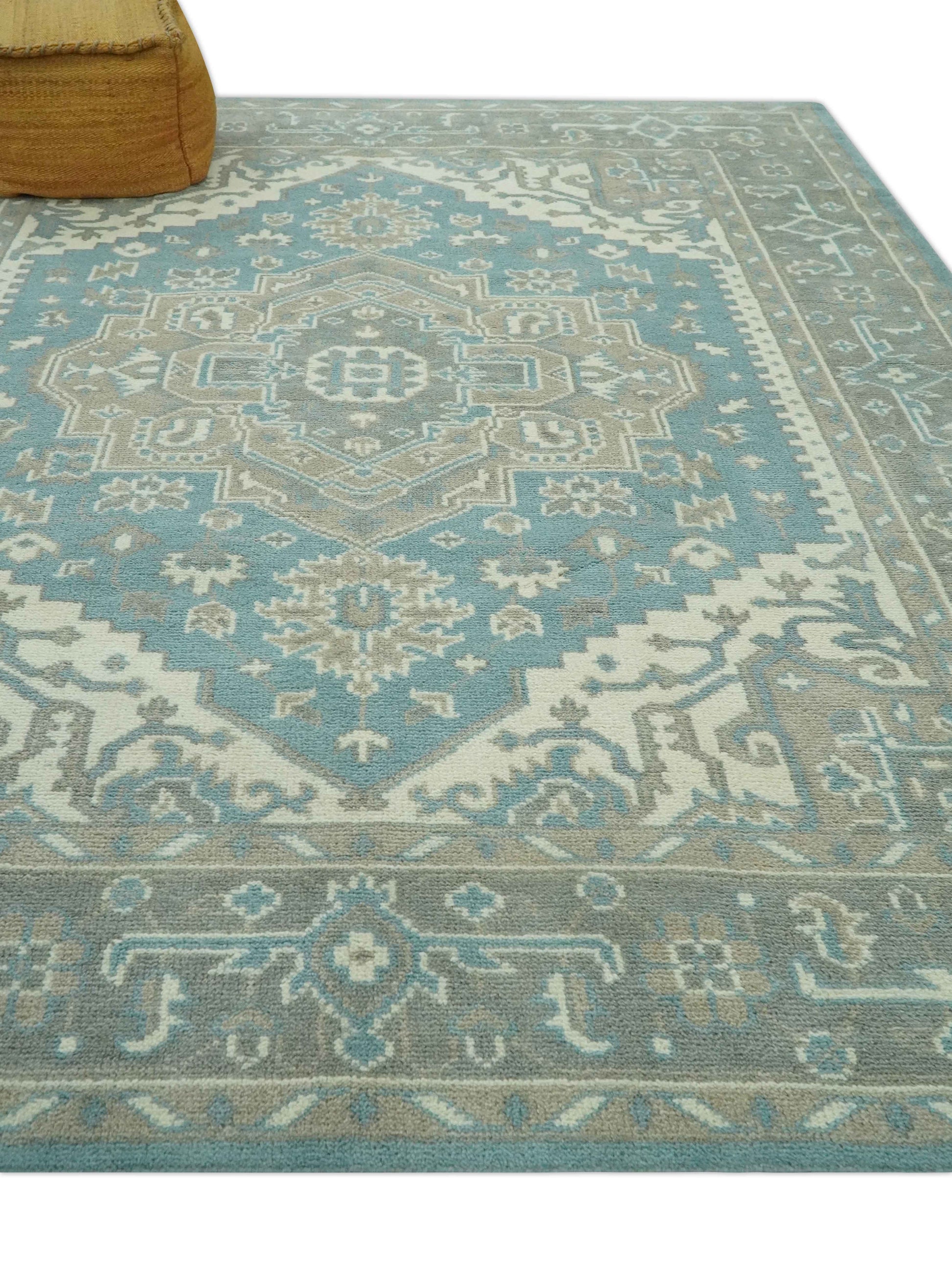 The Rug Decor Area Rug Custom Made Hand Knotted Blue, Ivory, Camel and Gray Traditional Heriz wool rug Custom Made Hand Knotted Blue, Ivory, Camel and Gray Traditional Heriz wool rug