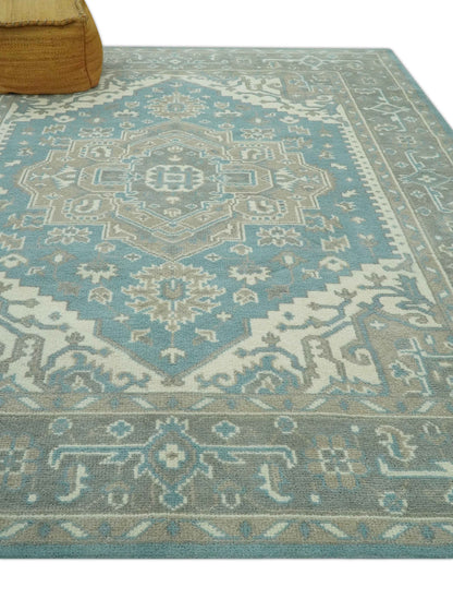 The Rug Decor Area Rug Custom Made Hand Knotted Blue, Ivory, Camel and Gray Traditional Heriz wool rug Custom Made Hand Knotted Blue, Ivory, Camel and Gray Traditional Heriz wool rug