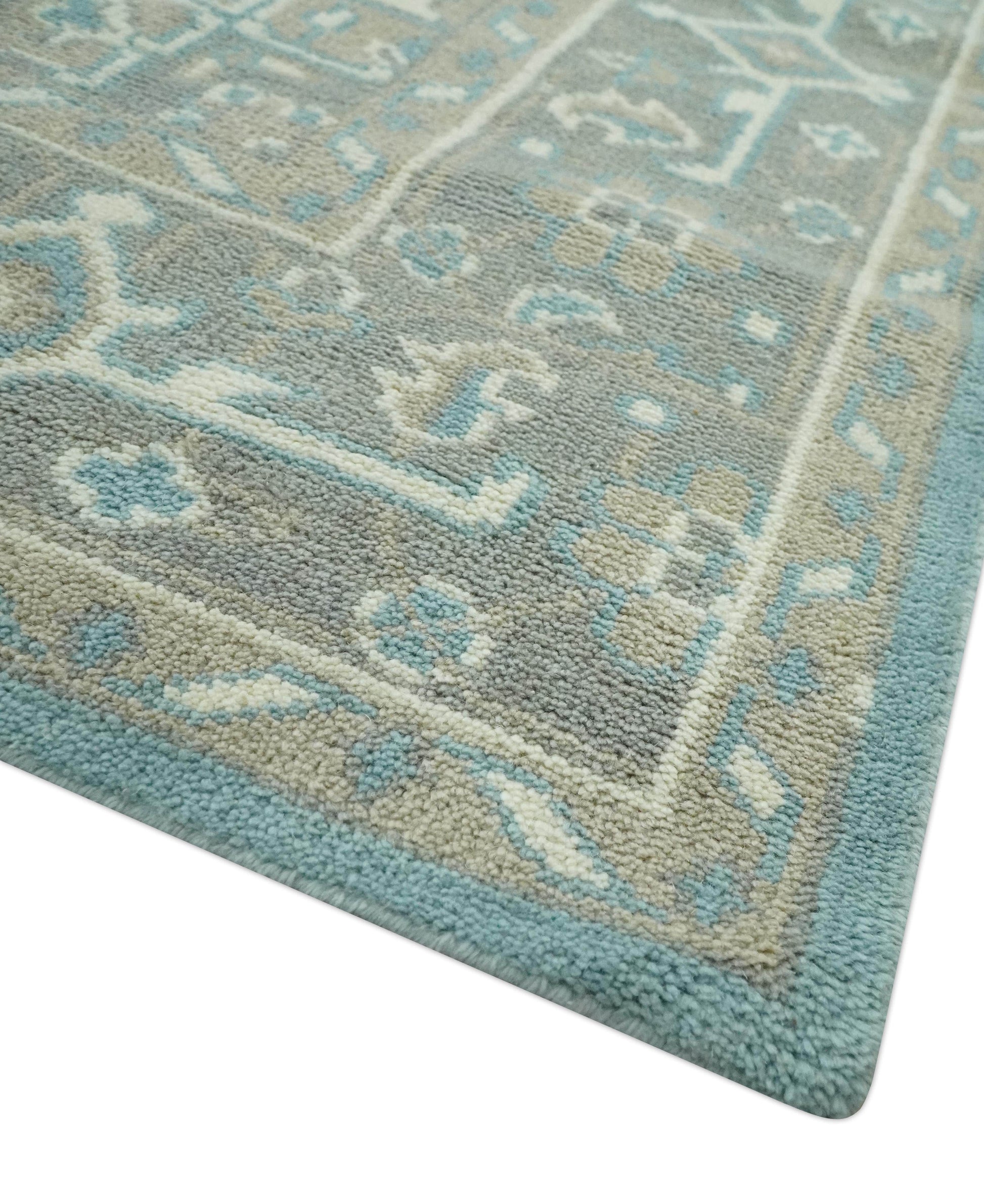 The Rug Decor Area Rug Custom Made Hand Knotted Blue, Ivory, Camel and Gray Traditional Heriz wool rug Custom Made Hand Knotted Blue, Ivory, Camel and Gray Traditional Heriz wool rug