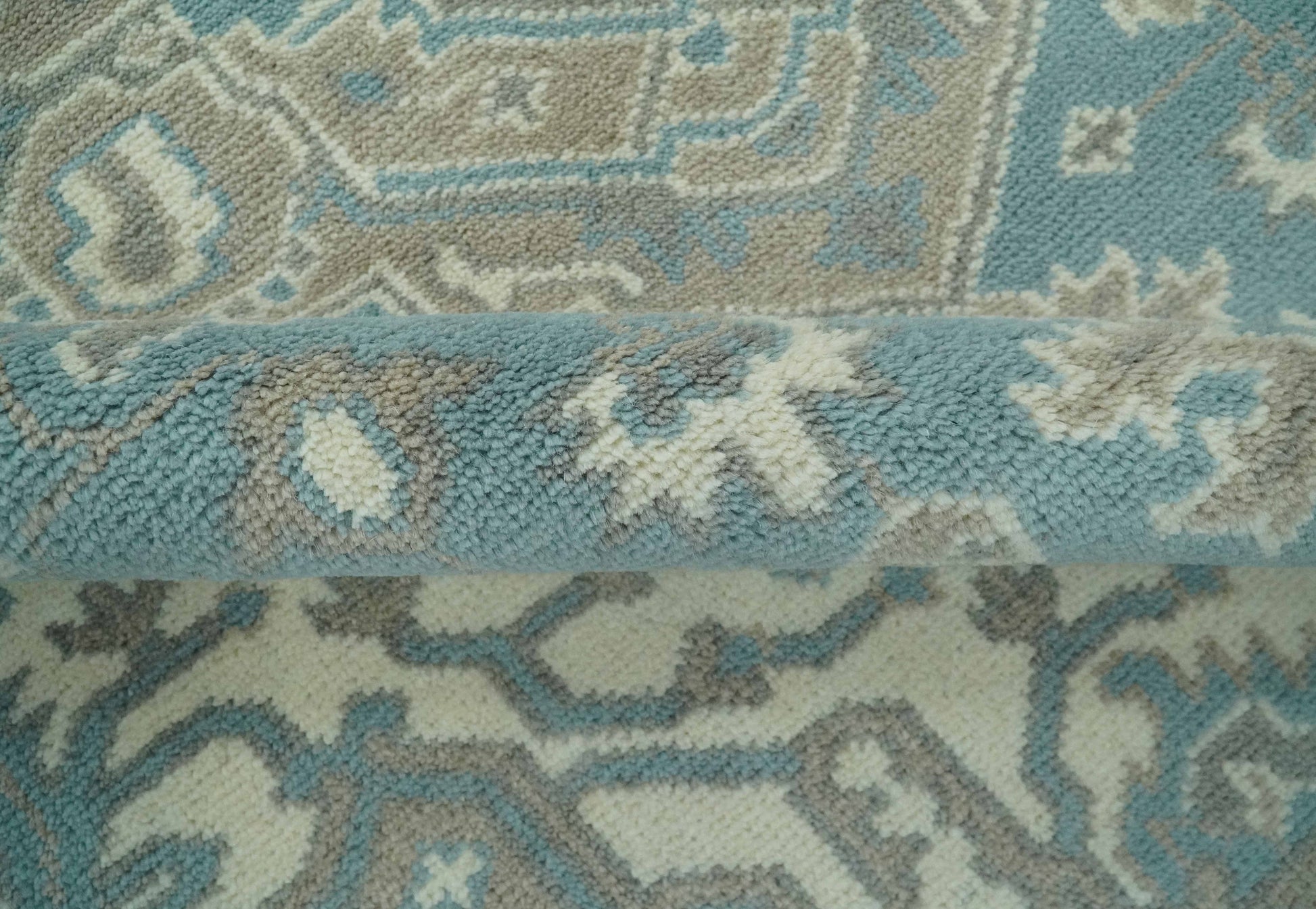 The Rug Decor Area Rug Custom Made Hand Knotted Blue, Ivory, Camel and Gray Traditional Heriz wool rug Custom Made Hand Knotted Blue, Ivory, Camel and Gray Traditional Heriz wool rug