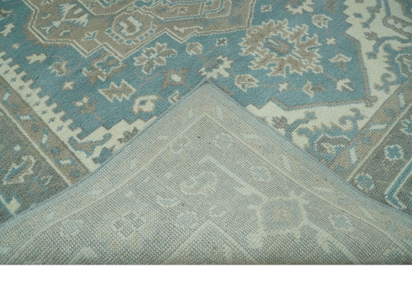 The Rug Decor Area Rug Custom Made Hand Knotted Blue, Ivory, Camel and Gray Traditional Heriz wool rug Custom Made Hand Knotted Blue, Ivory, Camel and Gray Traditional Heriz wool rug