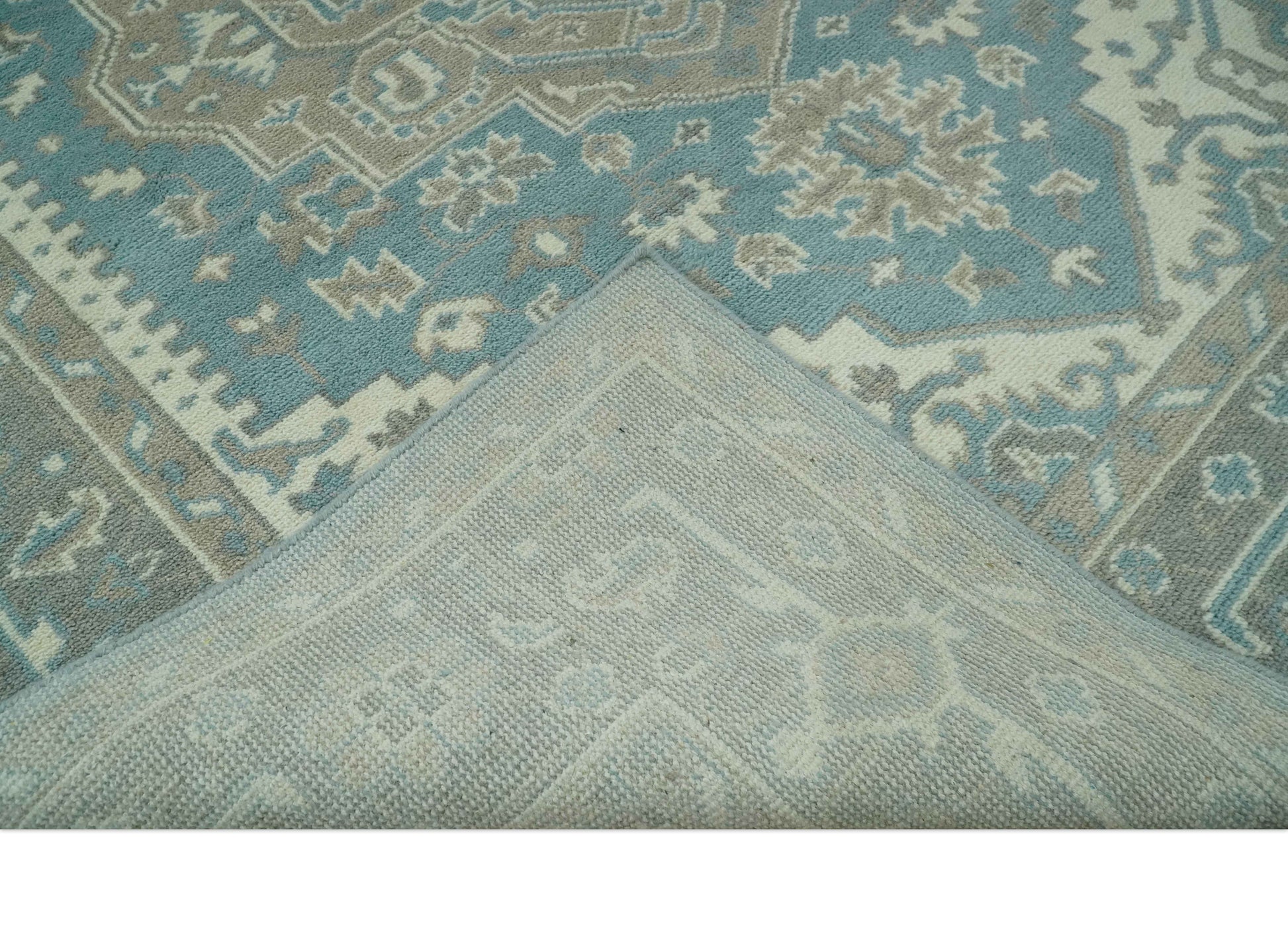 The Rug Decor Area Rug Custom Made Hand Knotted Blue, Ivory, Camel and Gray Traditional Heriz wool rug Custom Made Hand Knotted Blue, Ivory, Camel and Gray Traditional Heriz wool rug