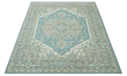 The Rug Decor Area Rug Custom Made Hand Knotted Blue, Ivory, Camel and Gray Traditional Heriz wool rug Custom Made Hand Knotted Blue, Ivory, Camel and Gray Traditional Heriz wool rug