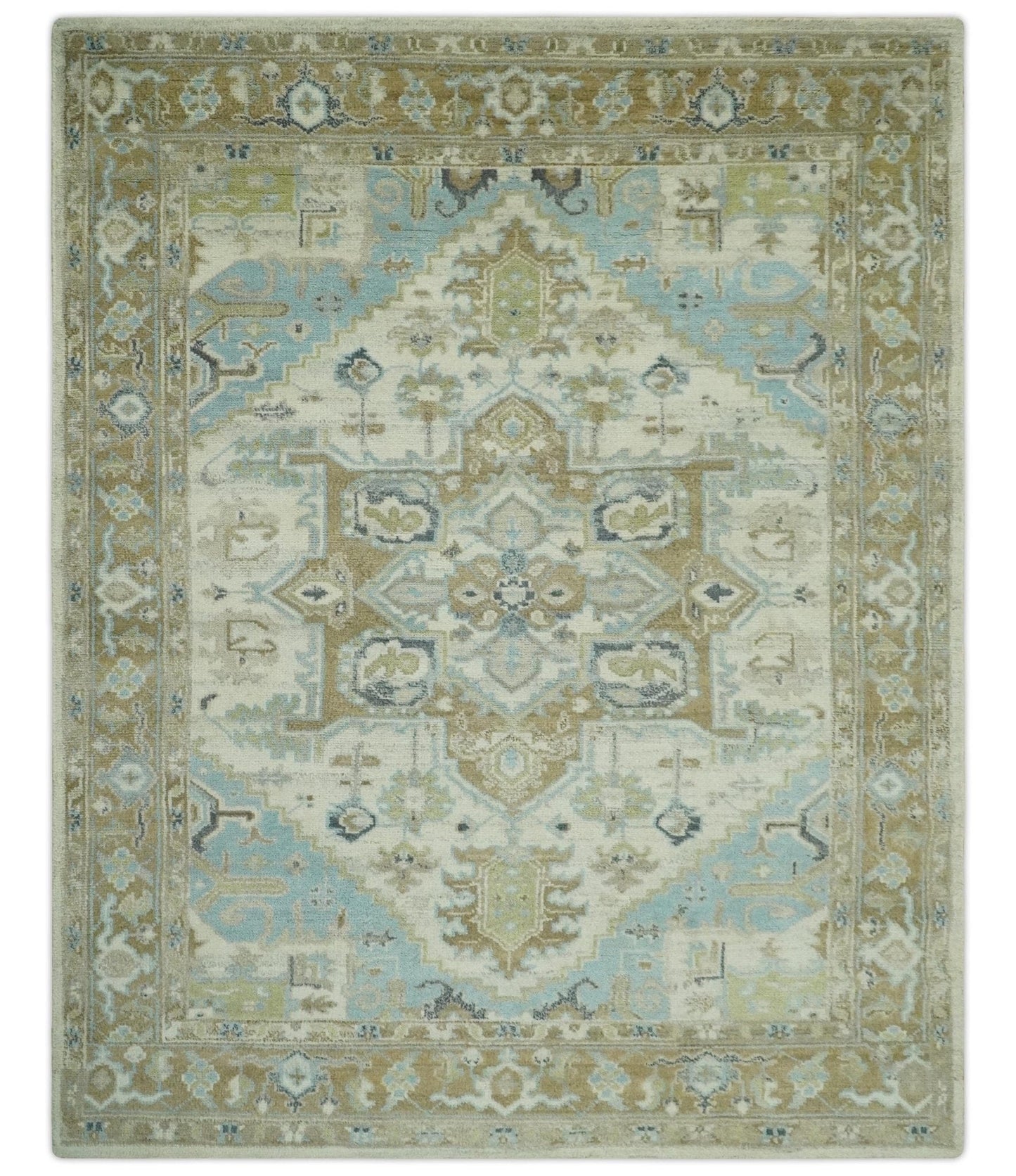 The Rug Decor Area Rug 8x10 Custom Made Hand Knotted Ivory, Olive and Light Blue Traditional Wool Area Rug Custom Made Hand Knotted Ivory, Olive and Light Blue Traditional Wool Area Rug