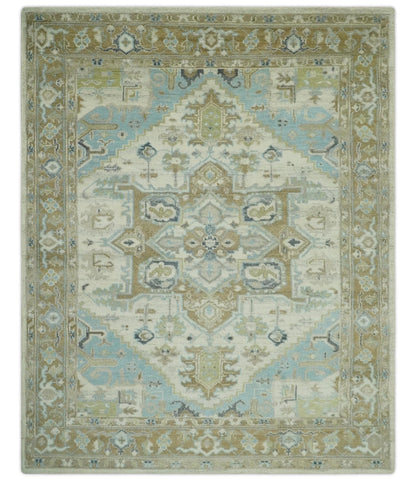 The Rug Decor Area Rug 8x10 Custom Made Hand Knotted Ivory, Olive and Light Blue Traditional Wool Area Rug Custom Made Hand Knotted Ivory, Olive and Light Blue Traditional Wool Area Rug