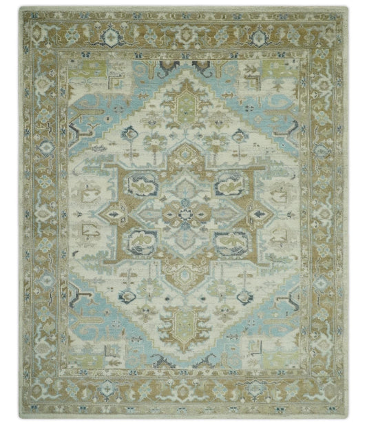 The Rug Decor Area Rug 8x10 Custom Made Hand Knotted Ivory, Olive and Light Blue Traditional Wool Area Rug Custom Made Hand Knotted Ivory, Olive and Light Blue Traditional Wool Area Rug