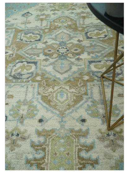 The Rug Decor Area Rug Custom Made Hand Knotted Ivory, Olive and Light Blue Traditional Wool Area Rug Custom Made Hand Knotted Ivory, Olive and Light Blue Traditional Wool Area Rug