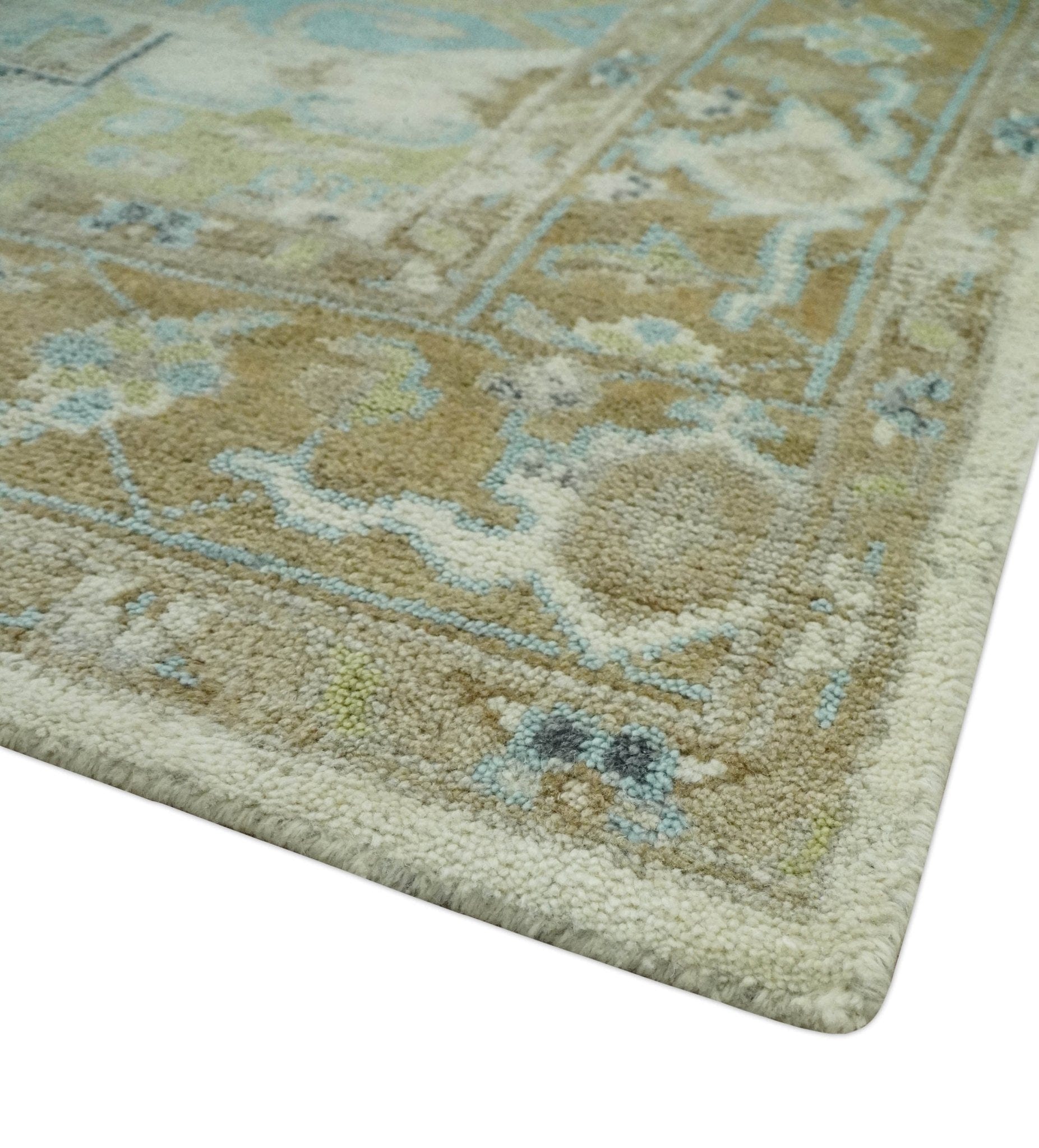 The Rug Decor Area Rug Custom Made Hand Knotted Ivory, Olive and Light Blue Traditional Wool Area Rug Custom Made Hand Knotted Ivory, Olive and Light Blue Traditional Wool Area Rug