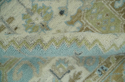 The Rug Decor Area Rug Custom Made Hand Knotted Ivory, Olive and Light Blue Traditional Wool Area Rug Custom Made Hand Knotted Ivory, Olive and Light Blue Traditional Wool Area Rug