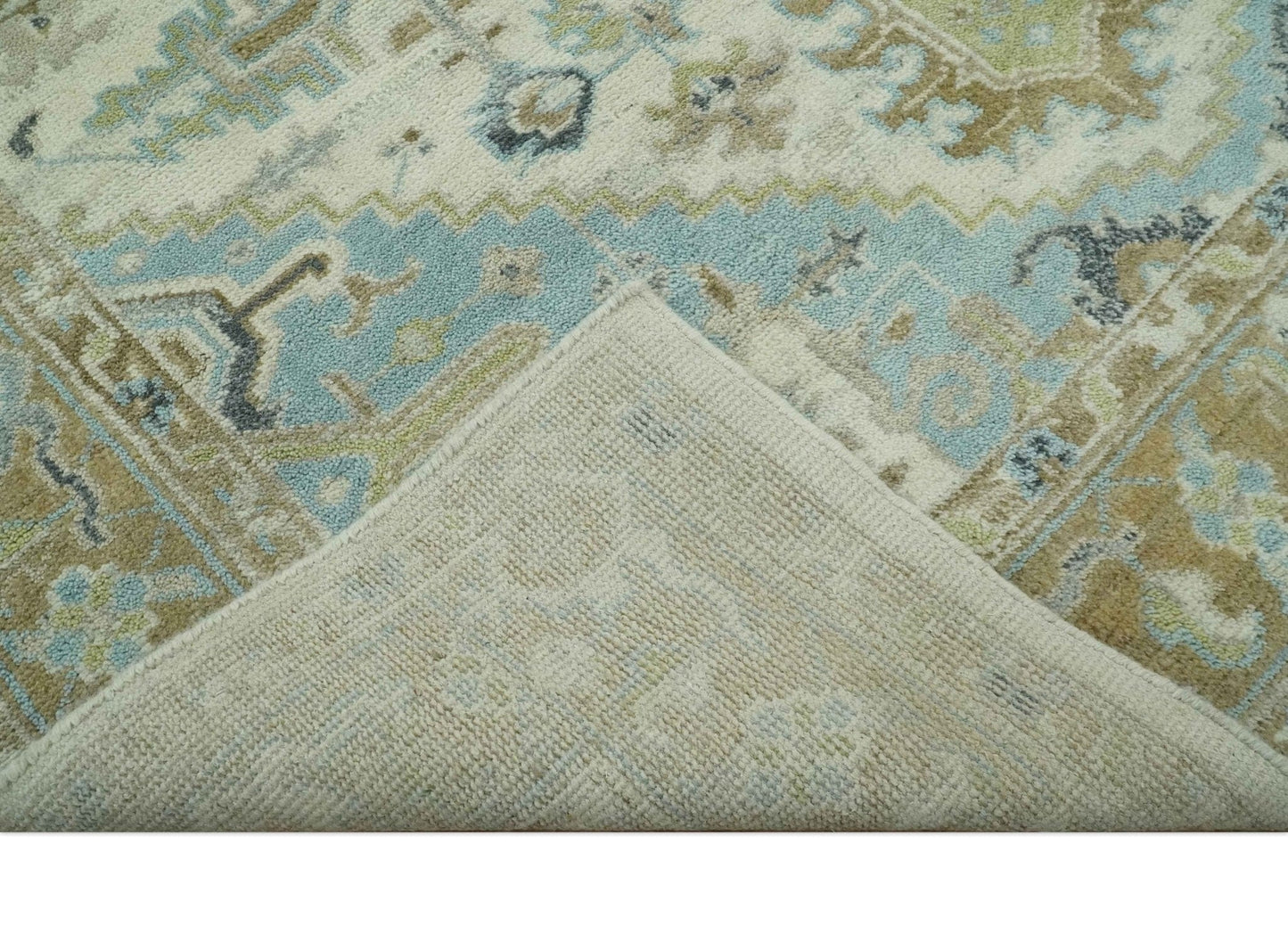 The Rug Decor Area Rug Custom Made Hand Knotted Ivory, Olive and Light Blue Traditional Wool Area Rug Custom Made Hand Knotted Ivory, Olive and Light Blue Traditional Wool Area Rug