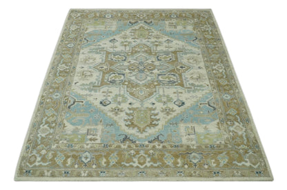 The Rug Decor Area Rug Custom Made Hand Knotted Ivory, Olive and Light Blue Traditional Wool Area Rug Custom Made Hand Knotted Ivory, Olive and Light Blue Traditional Wool Area Rug