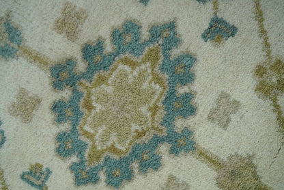 The Rug Decor Area Rug Custom Made Hand Knotted Ivory, Teal and Olive Traditional Oriental Oushak wool rug Custom Made Hand Knotted Ivory, Teal and Olive Traditional Oriental Oushak wool rug
