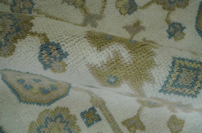 The Rug Decor Area Rug Custom Made Hand Knotted Ivory, Teal and Olive Traditional Oriental Oushak wool rug Custom Made Hand Knotted Ivory, Teal and Olive Traditional Oriental Oushak wool rug