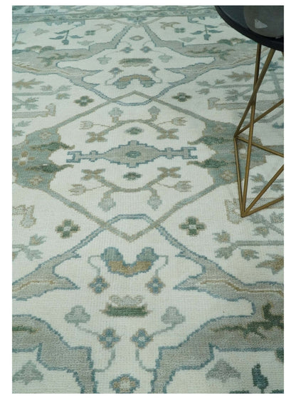 The Rug Decor Area Rug Custom Made Hand Knotted Oriental Oushak Ivory and Teal Wool Area Rug Custom Made Hand Knotted Oriental Oushak Ivory and Teal Wool Area Rug