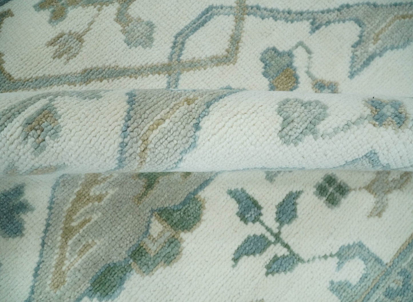 The Rug Decor Area Rug Custom Made Hand Knotted Oriental Oushak Ivory and Teal Wool Area Rug Custom Made Hand Knotted Oriental Oushak Ivory and Teal Wool Area Rug