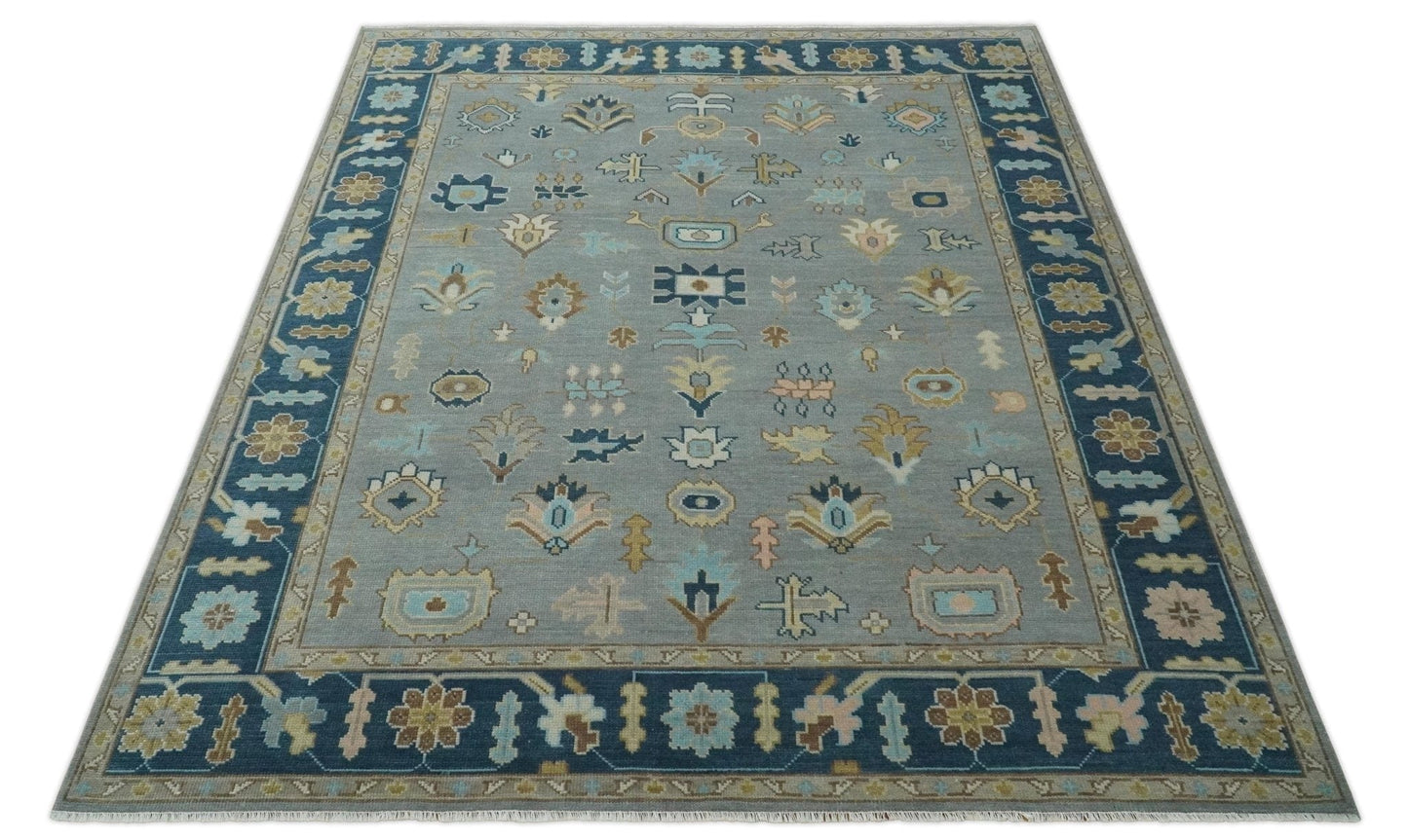 The Rug Decor Area Rug Custom Made Hand knotted Silver and Blue Traditional Oushak wool Area Rug Custom Made Hand knotted Silver and Blue Traditional Oushak wool Area Rug