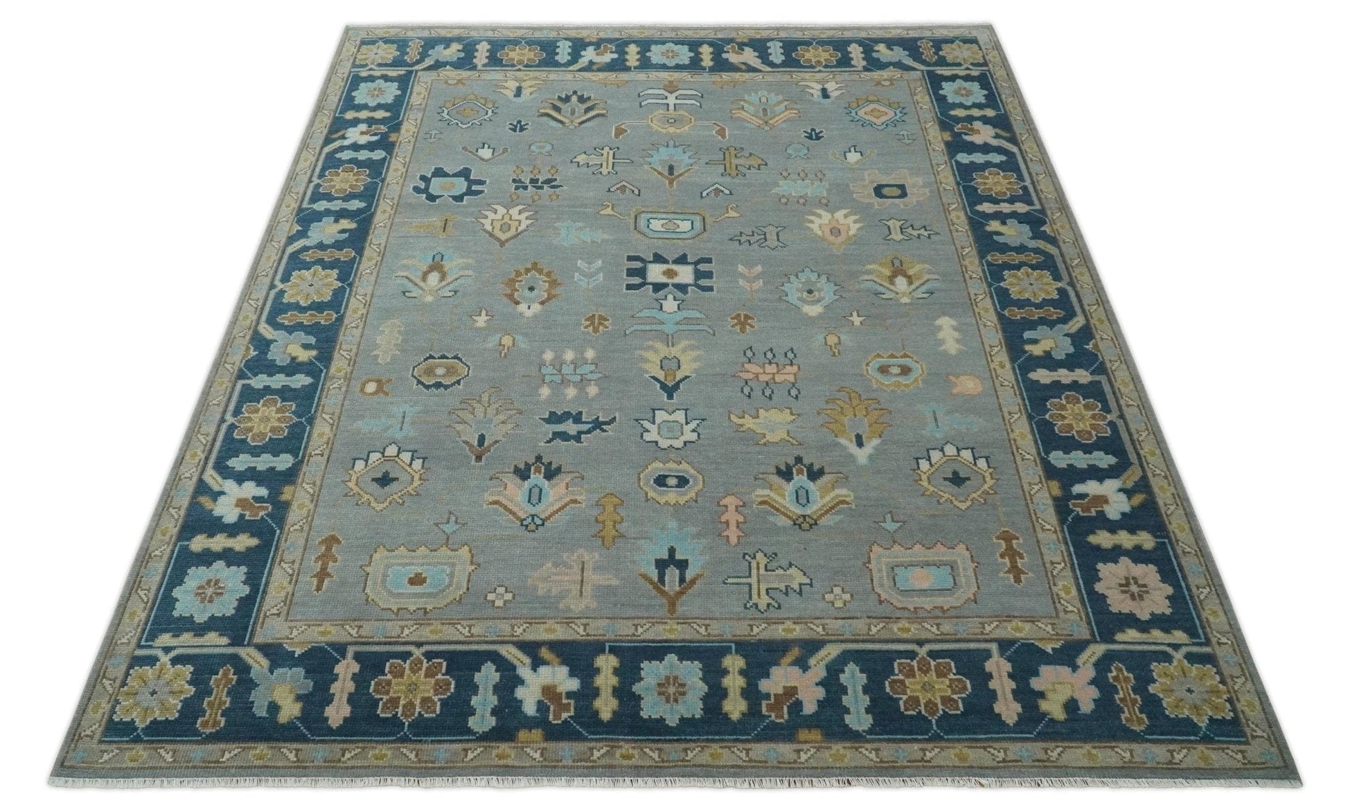 The Rug Decor Area Rug Custom Made Hand knotted Silver and Blue Traditional Oushak wool Area Rug Custom Made Hand knotted Silver and Blue Traditional Oushak wool Area Rug