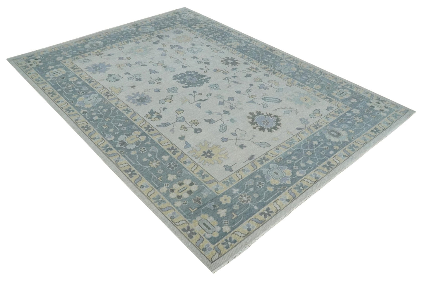 The Rug Decor Area Rug Custom Made Hand Knotted Silver, Blue and Beige Traditional Oushak Wool Area Rug Custom Made Hand Knotted Silver, Blue and Beige Traditional Oushak Wool Area Rug