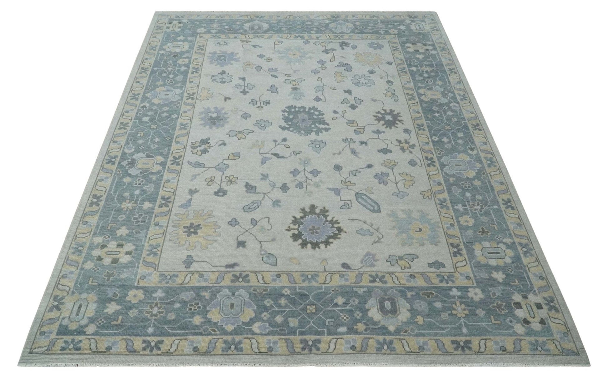 The Rug Decor Area Rug Custom Made Hand Knotted Silver, Blue and Beige Traditional Oushak Wool Area Rug Custom Made Hand Knotted Silver, Blue and Beige Traditional Oushak Wool Area Rug