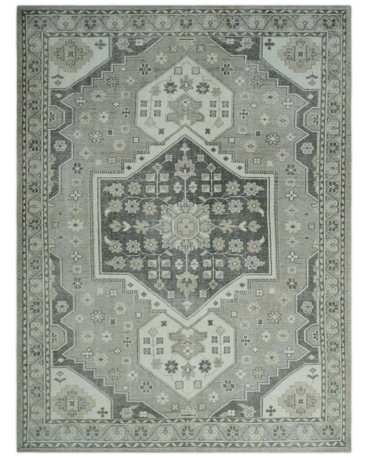 The Rug Decor Area Rug 9x12 Custom Made Hand Knotted Silver, Charcoal and Ivory Traditional Medallion Wool Area Rug Custom Made Hand Knotted Silver, Charcoal and Ivory Traditional Medallion Wool Area Rug