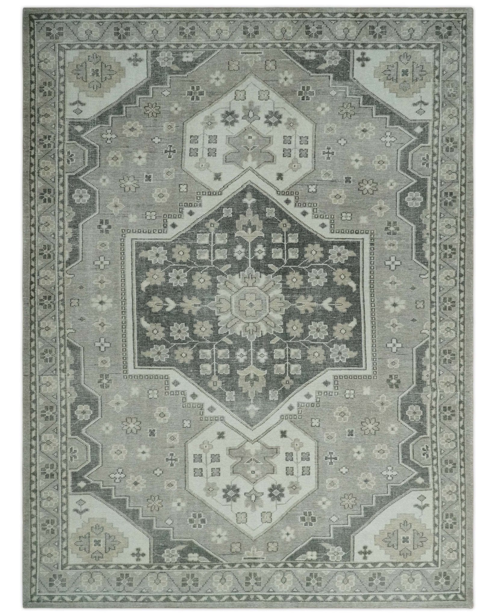 The Rug Decor Area Rug 9x12 Custom Made Hand Knotted Silver, Charcoal and Ivory Traditional Medallion Wool Area Rug Custom Made Hand Knotted Silver, Charcoal and Ivory Traditional Medallion Wool Area Rug
