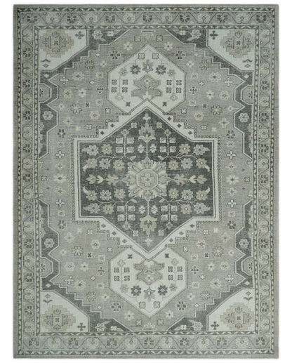 The Rug Decor Area Rug 9x12 Custom Made Hand Knotted Silver, Charcoal and Ivory Traditional Medallion Wool Area Rug Custom Made Hand Knotted Silver, Charcoal and Ivory Traditional Medallion Wool Area Rug