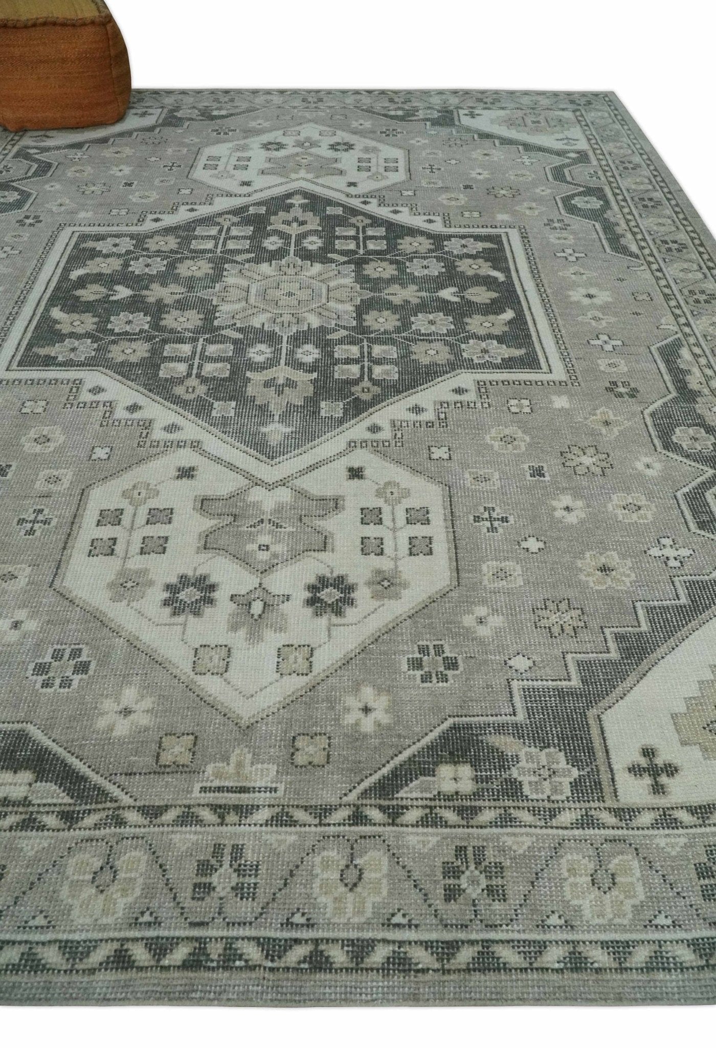 The Rug Decor Area Rug Custom Made Hand Knotted Silver, Charcoal and Ivory Traditional Medallion Wool Area Rug Custom Made Hand Knotted Silver, Charcoal and Ivory Traditional Medallion Wool Area Rug