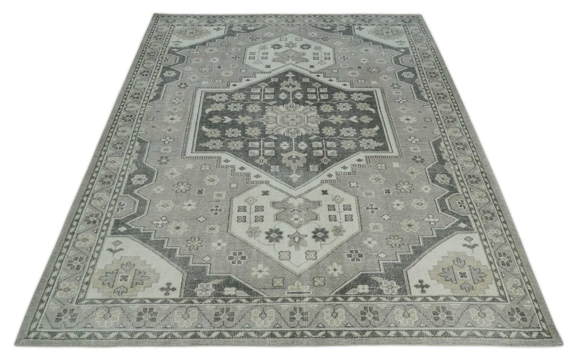 The Rug Decor Area Rug Custom Made Hand Knotted Silver, Charcoal and Ivory Traditional Medallion Wool Area Rug Custom Made Hand Knotted Silver, Charcoal and Ivory Traditional Medallion Wool Area Rug