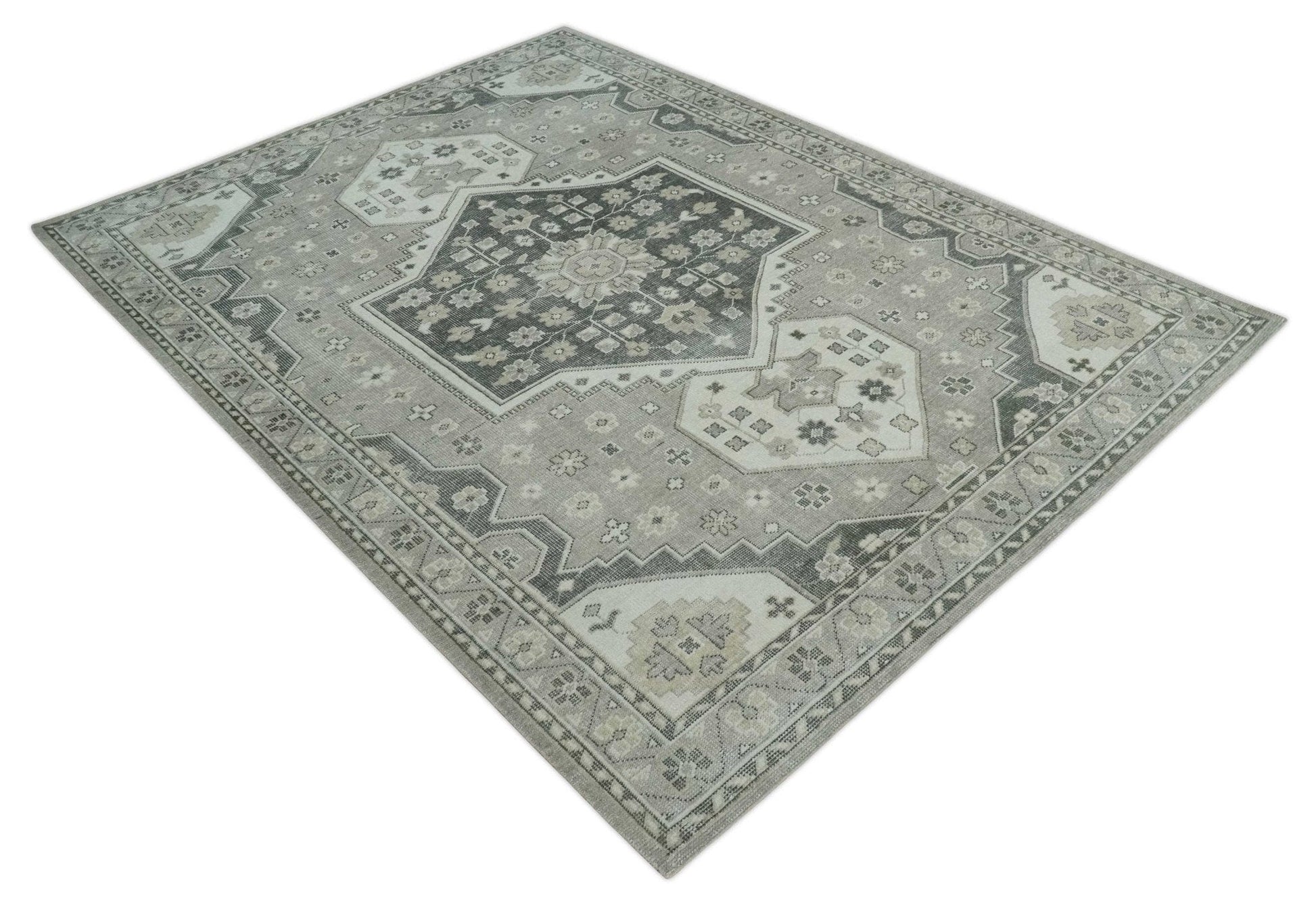 The Rug Decor Area Rug Custom Made Hand Knotted Silver, Charcoal and Ivory Traditional Medallion Wool Area Rug Custom Made Hand Knotted Silver, Charcoal and Ivory Traditional Medallion Wool Area Rug