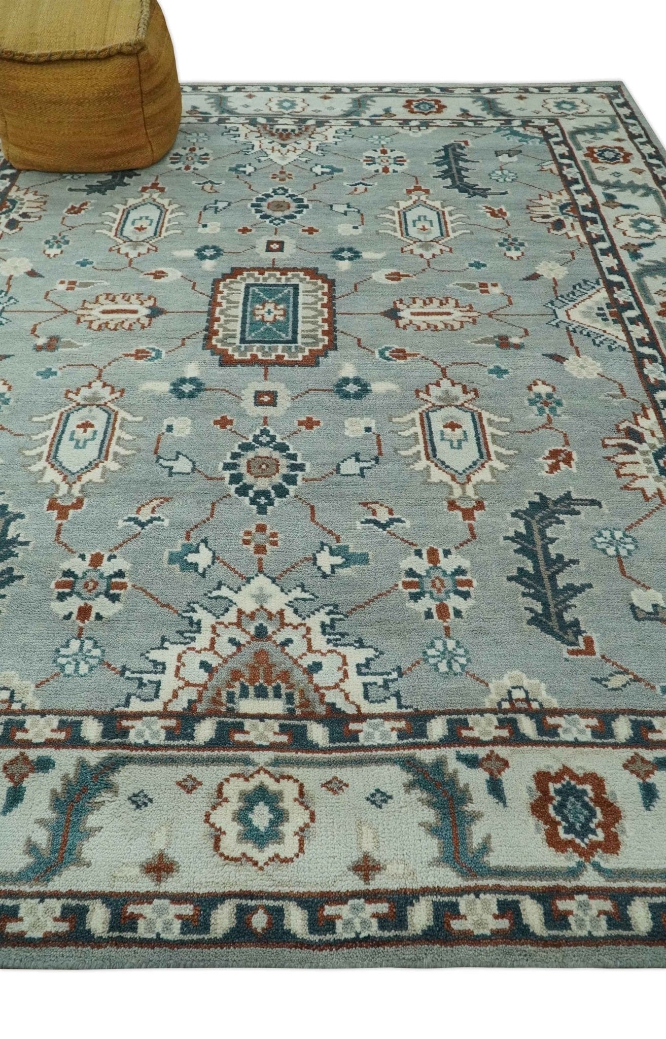 The Rug Decor Area Rug Custom Made Hand Knotted Silver, Teal, Ivory and Brown Traditional Oriental Oushak wool area Rug Custom Made Hand Knotted Silver, Teal, Ivory and Brown Traditional Oriental Oushak wool area Rug