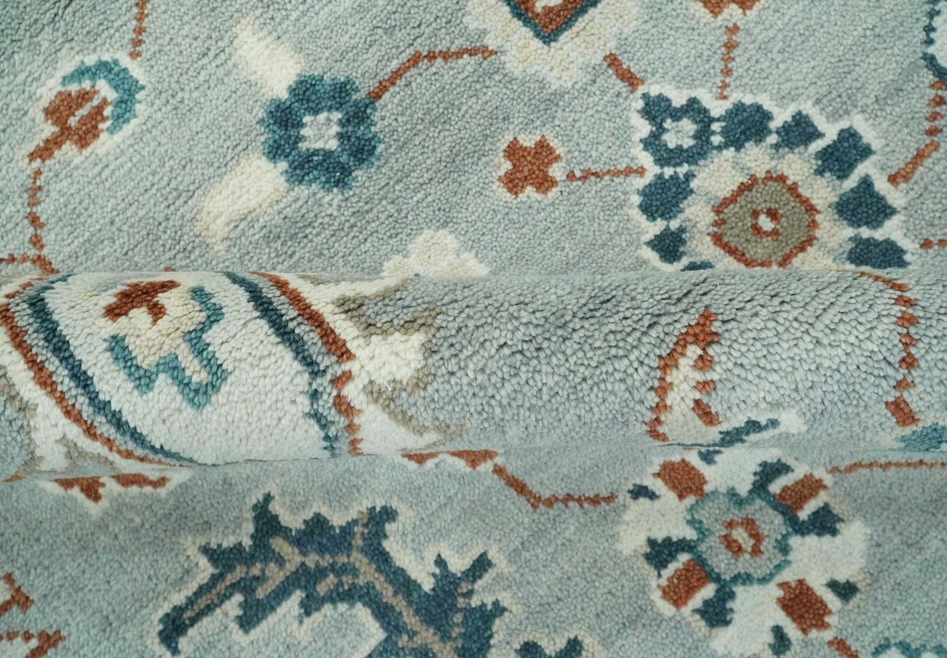 The Rug Decor Area Rug Custom Made Hand Knotted Silver, Teal, Ivory and Brown Traditional Oriental Oushak wool area Rug Custom Made Hand Knotted Silver, Teal, Ivory and Brown Traditional Oriental Oushak wool area Rug