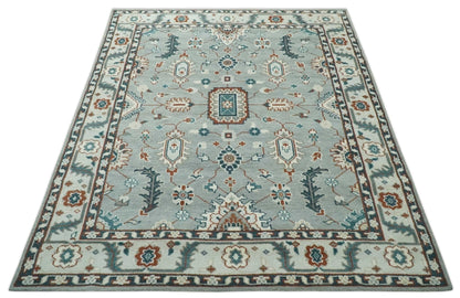 The Rug Decor Area Rug Custom Made Hand Knotted Silver, Teal, Ivory and Brown Traditional Oriental Oushak wool area Rug Custom Made Hand Knotted Silver, Teal, Ivory and Brown Traditional Oriental Oushak wool area Rug