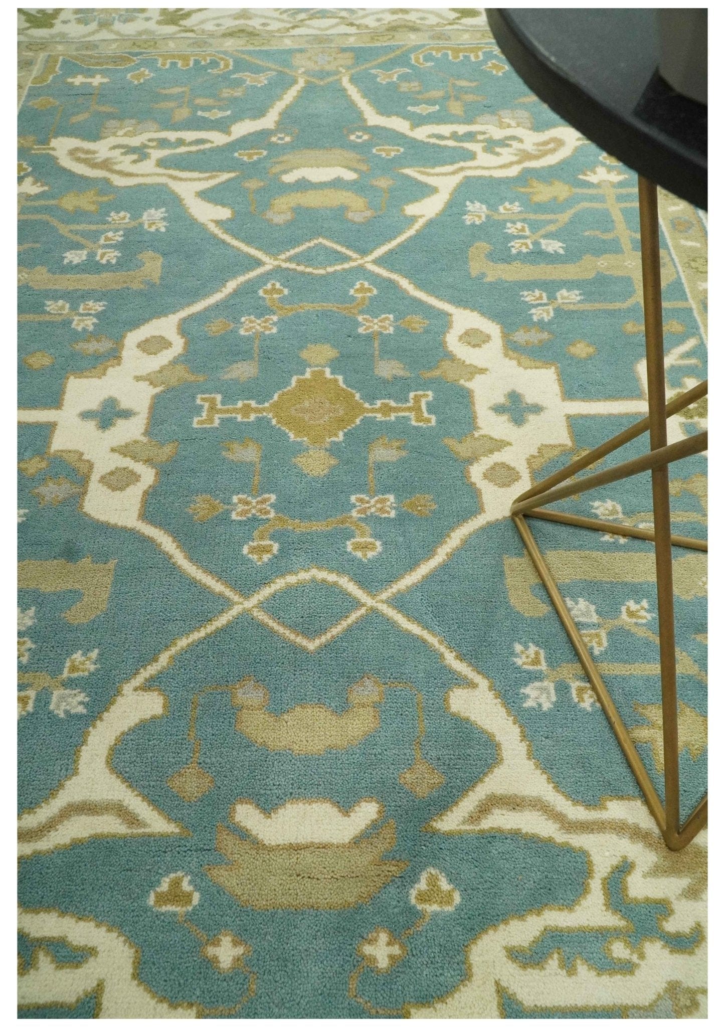 The Rug Decor Area Rug Custom Made Hand Knotted Teal, Ivory and Olive Oriental Oushak wool area rug Custom Made Hand Knotted Teal, Ivory and Olive Oriental Oushak wool area rug