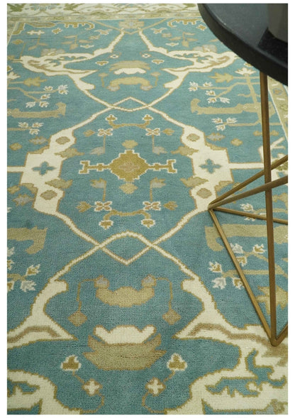 The Rug Decor Area Rug Custom Made Hand Knotted Teal, Ivory and Olive Oriental Oushak wool area rug Custom Made Hand Knotted Teal, Ivory and Olive Oriental Oushak wool area rug